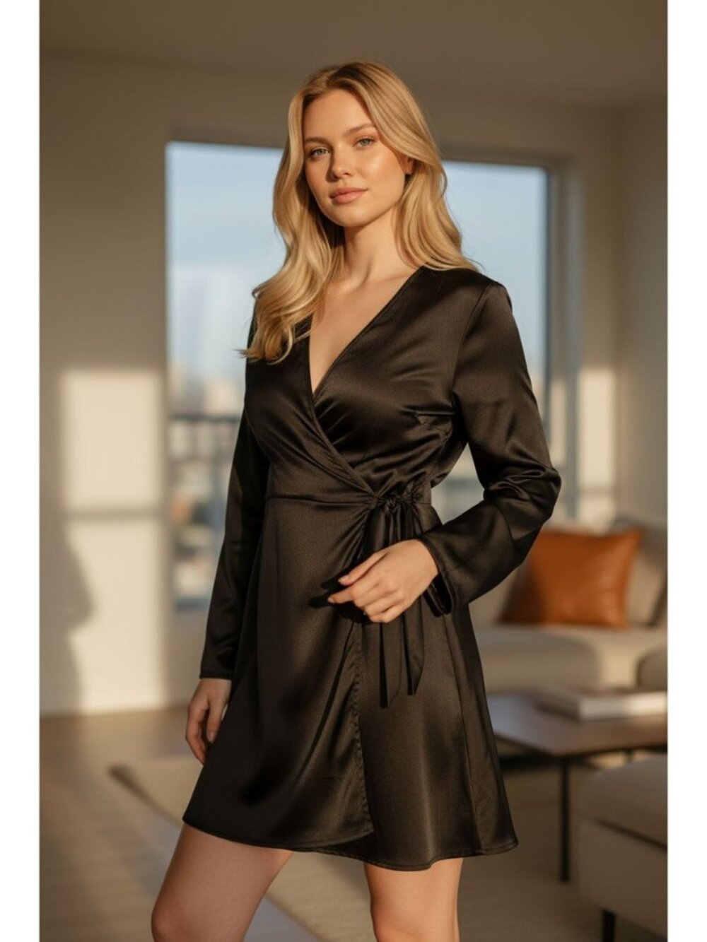 PrettyLittleThing Womens Black Wrap Front Long Sleeve Tunic Dress Size 12 - Picture 2 of 13